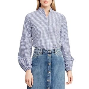 Lauren Ralph Lauren Plaid Puff-Sleeve Cotton Top Size 14 New